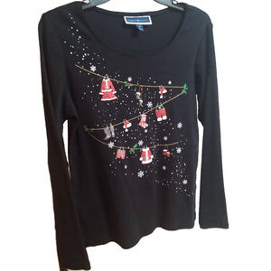 Black Karen Scott Cotton Christmas Top M